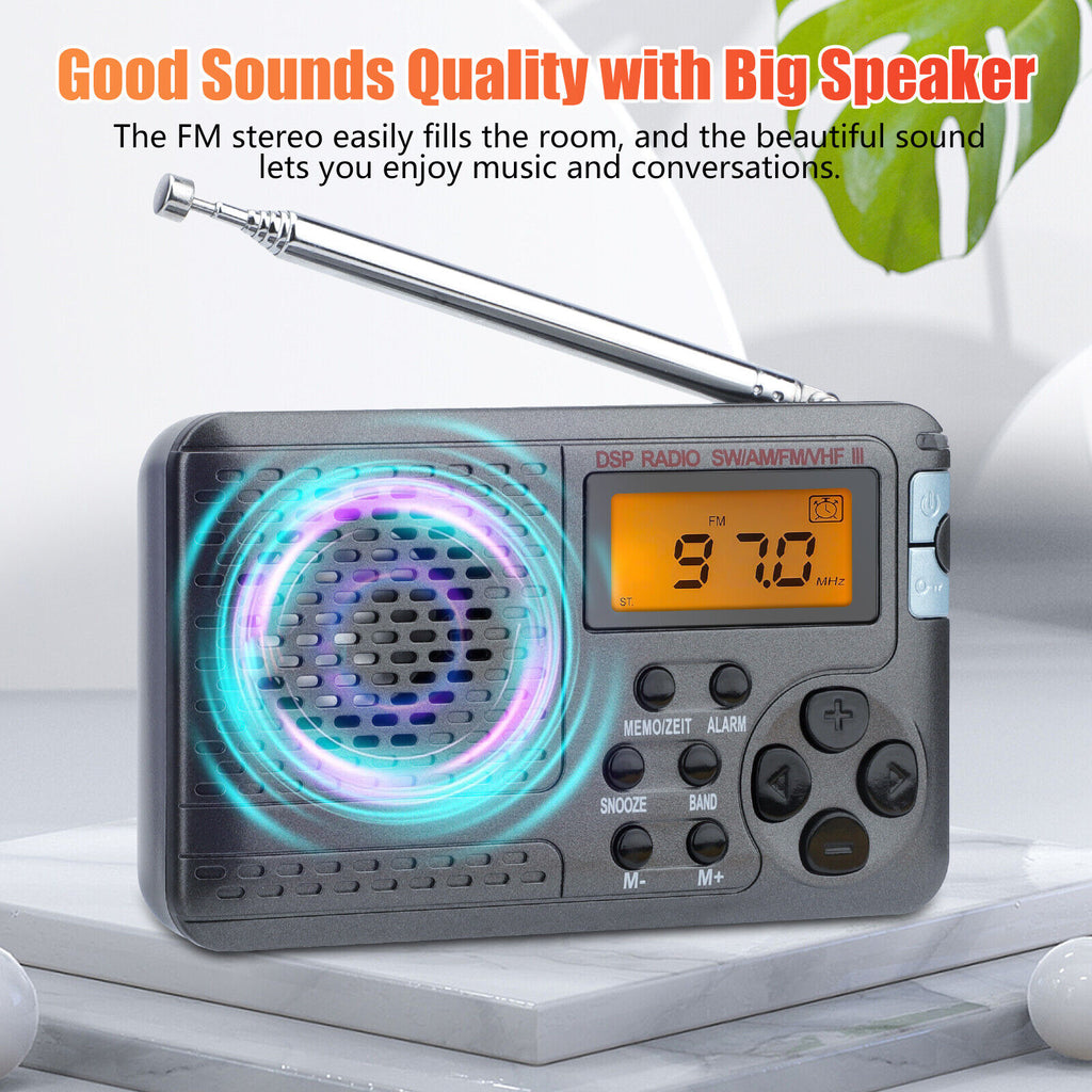 Portable AM/FM/SW/TV Radio Emergency Receiver with Digital LCD Display