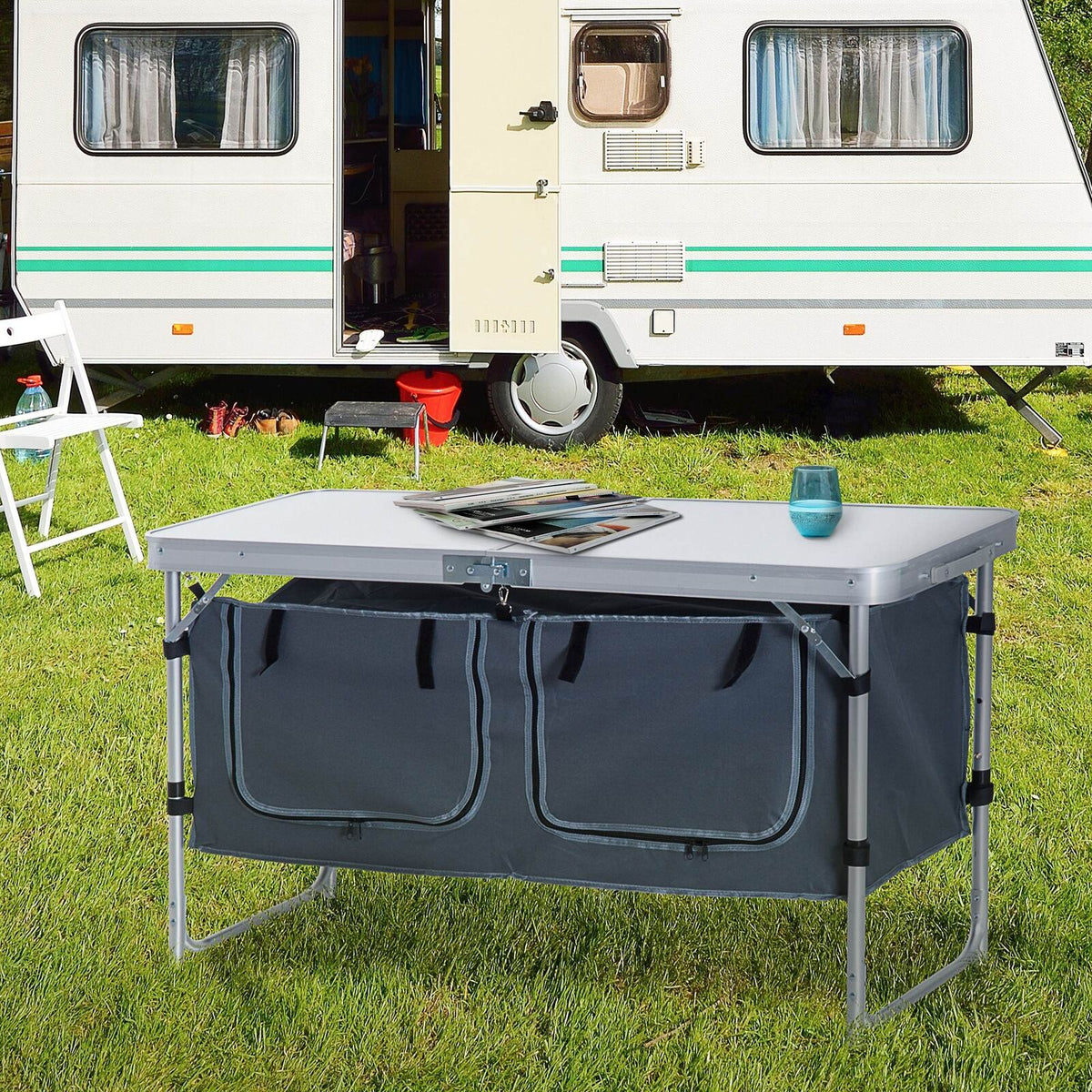 47" Folding Picnic Table with Cupboard Outdoor Camping