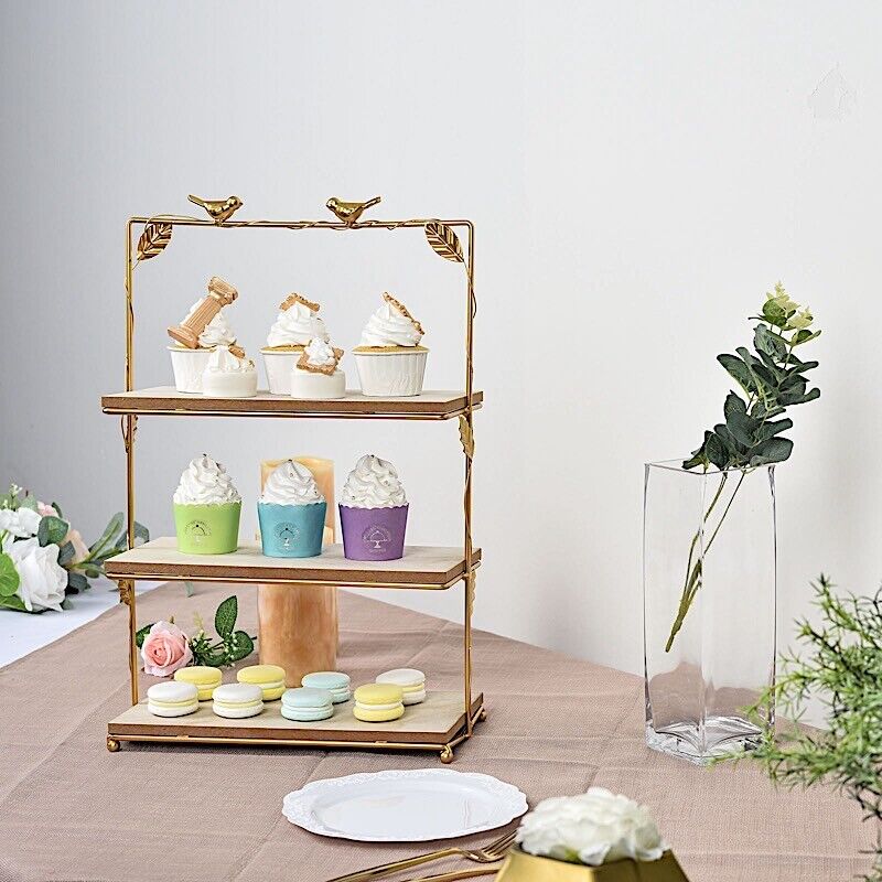 3-Tier Metal & Wood Pastry Dessert Holder For Parties Weddings Events