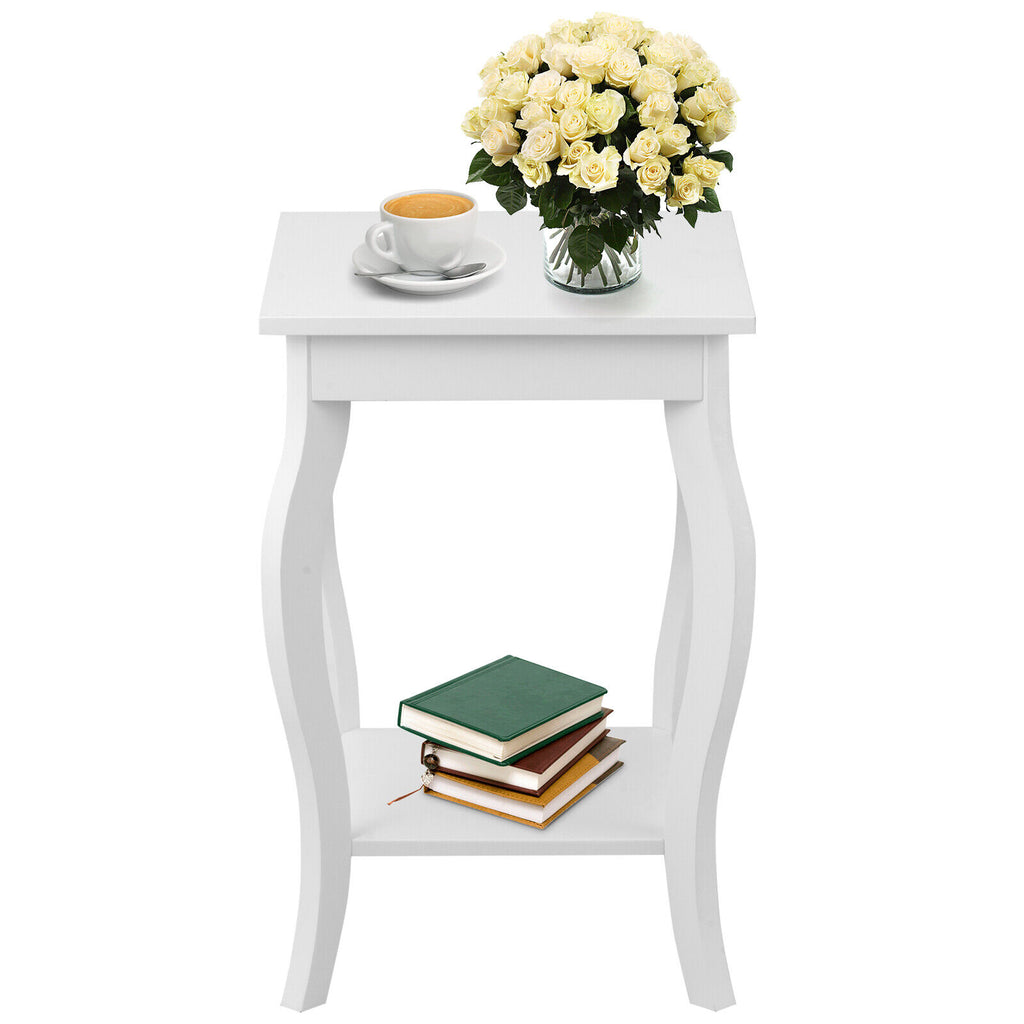 White 2-Tier Accent Side Table Sofa End Nightstand Coffee Table with Shelf