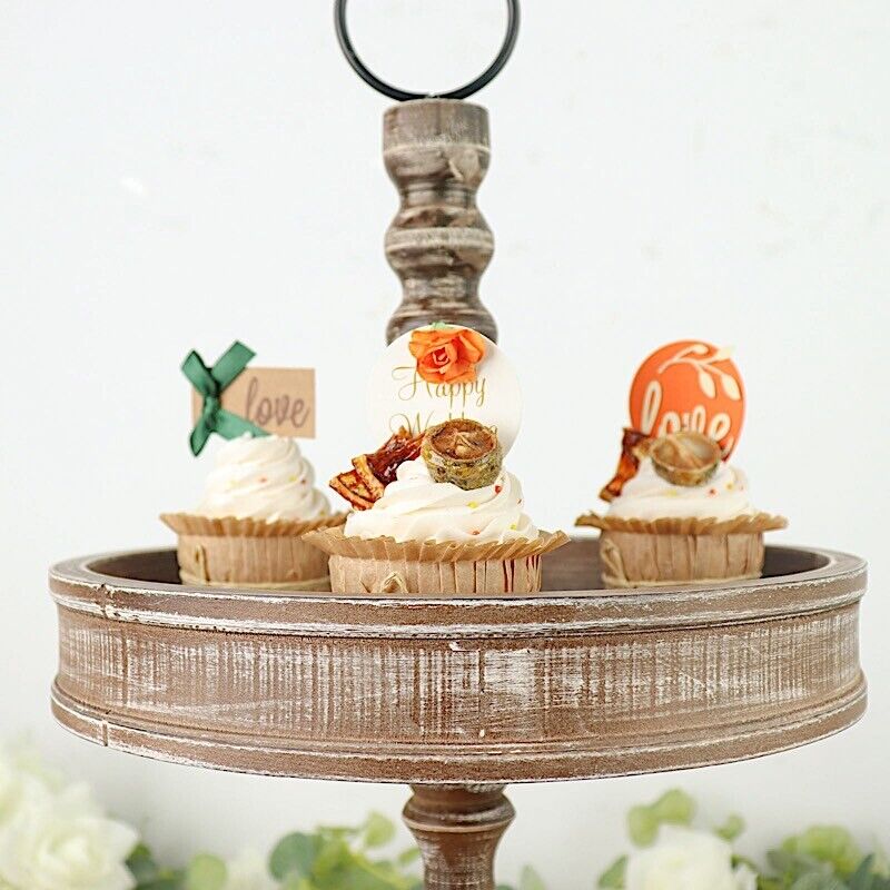 20" 2-Tier Wooden Cupcake Stand Dessert Serving Tray for Parties Brown
