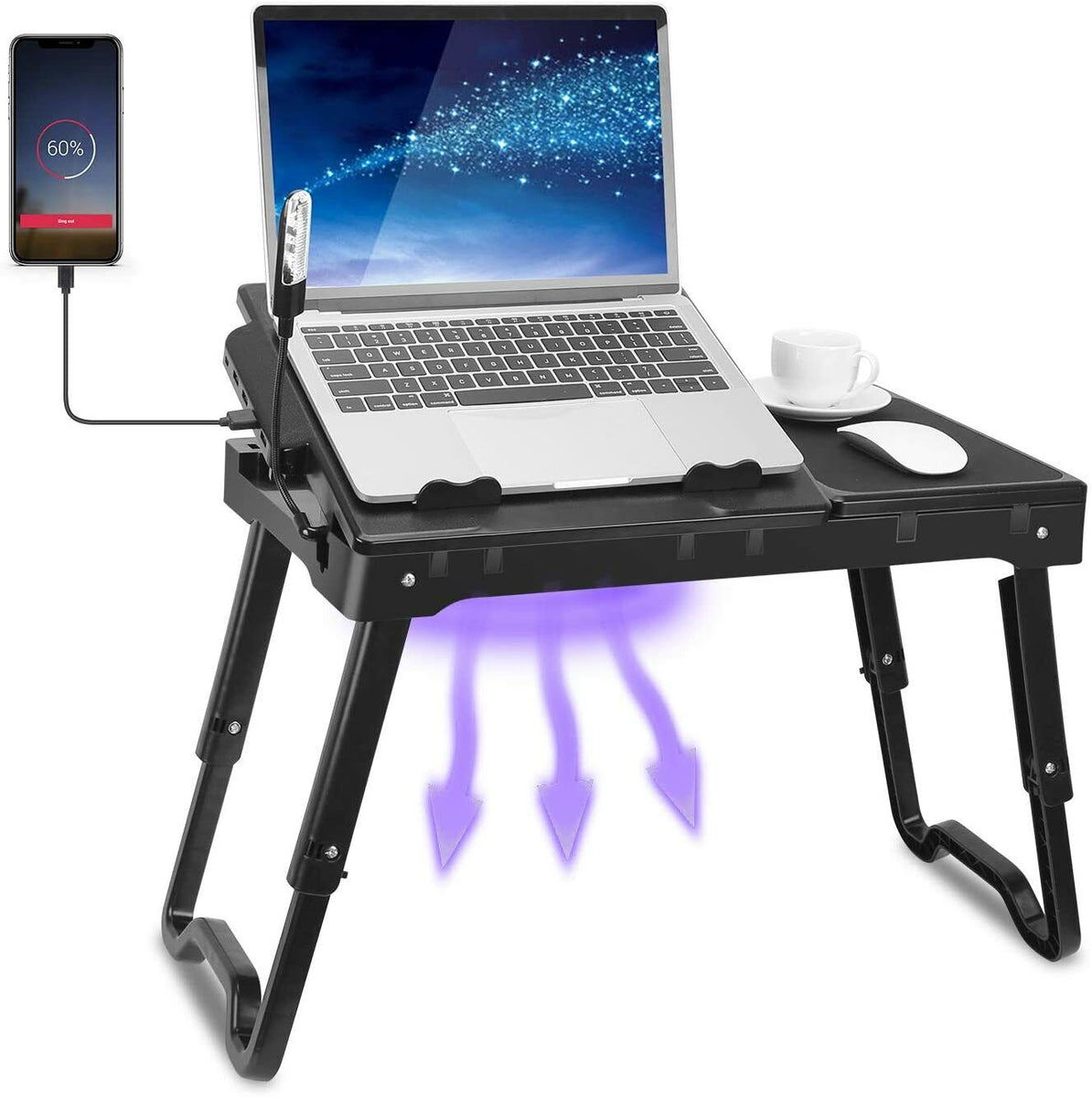 Foldable Laptop Table Tray Desk with Cooling Fan