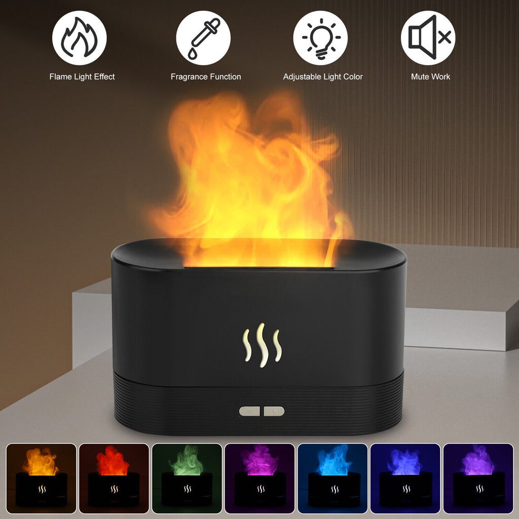 180ML Essential Oil Diffuser Humidifier W/ 3D Flame Mist Effect Indoor