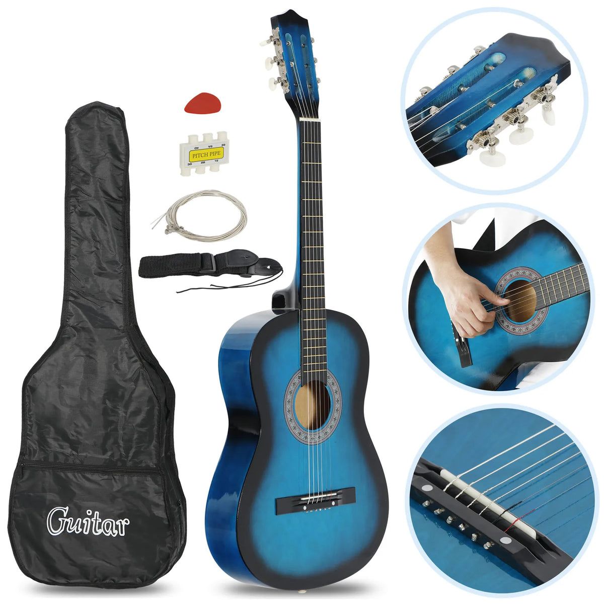 Beginner's Acoustic Guitar Bundle 38" Blue