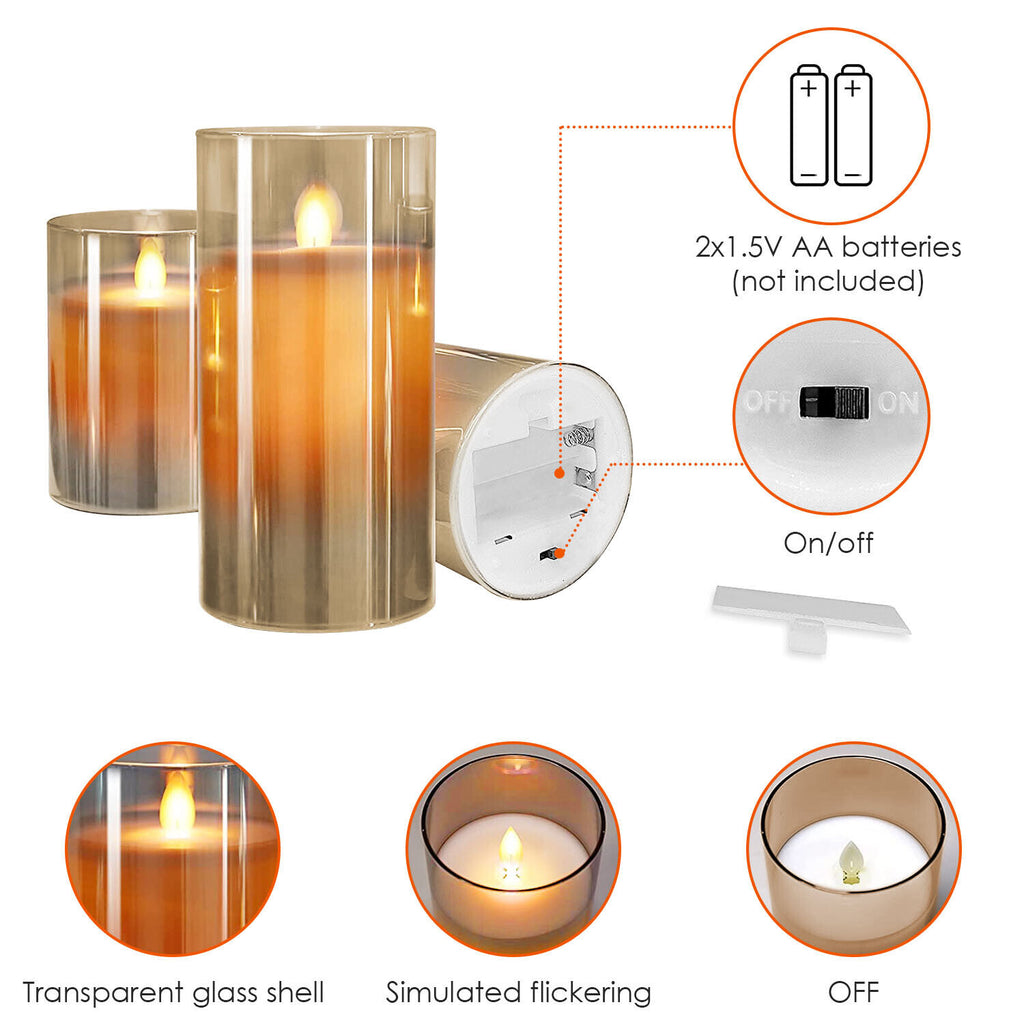 3-Piece Flameless LED Candles Realistic Flicker with Remote & Battery