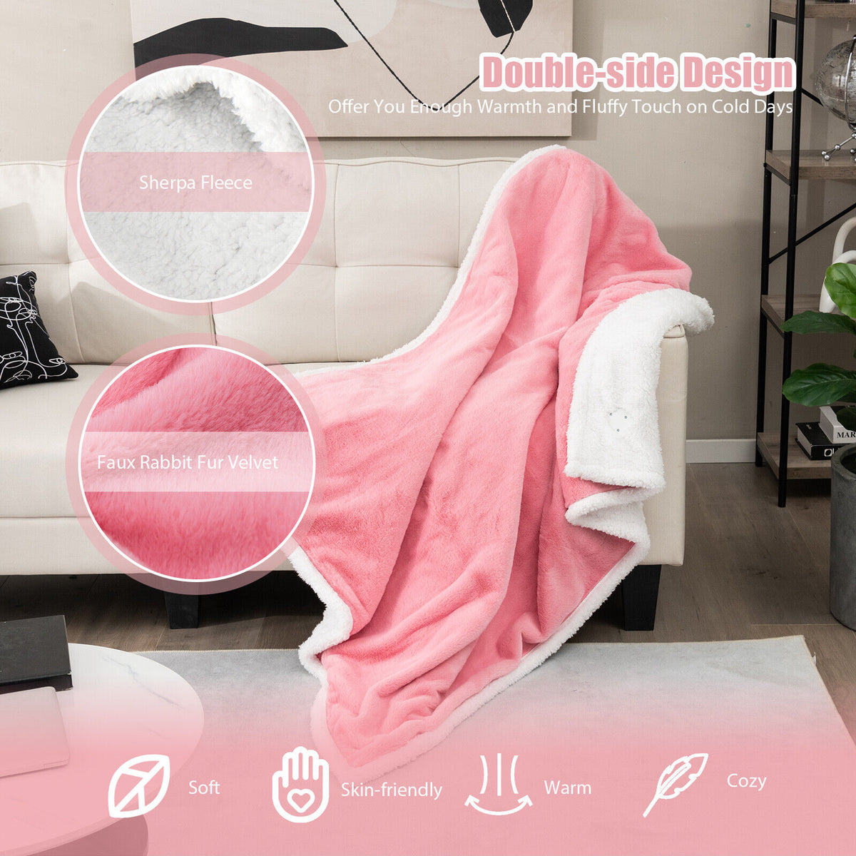 60"x50" Pink Electric Heated Blanket Throw with 10 Heat Levels and 9-Hour Timer