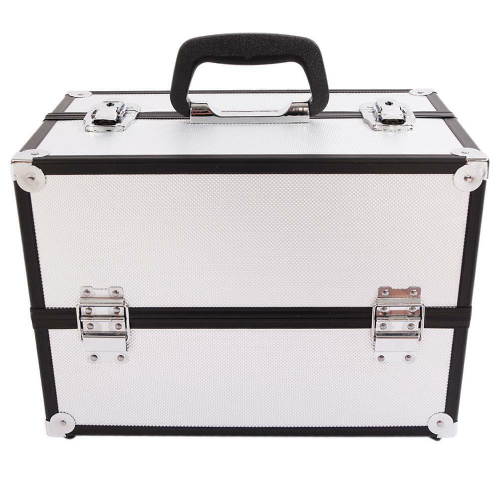 Foldable 3-Tier Aluminum Makeup Train Case Silver Organizer