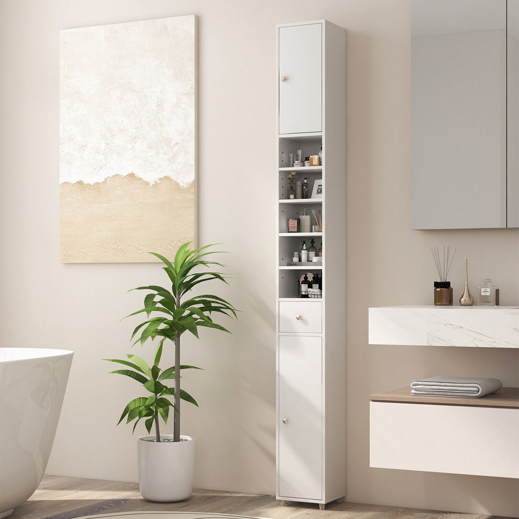 Space-Saving Tall Bathroom Storage Cabinet with Drawer & Adjustable Shelves