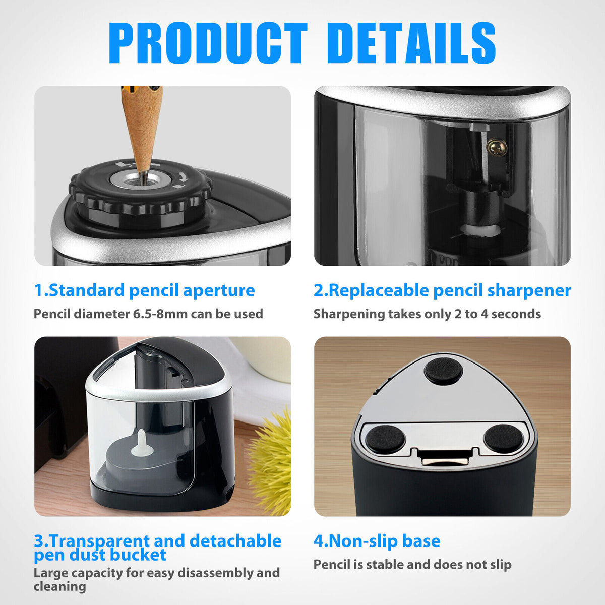 Automatic Fast Electric Pencil Sharpener Helical Blade for Home Office