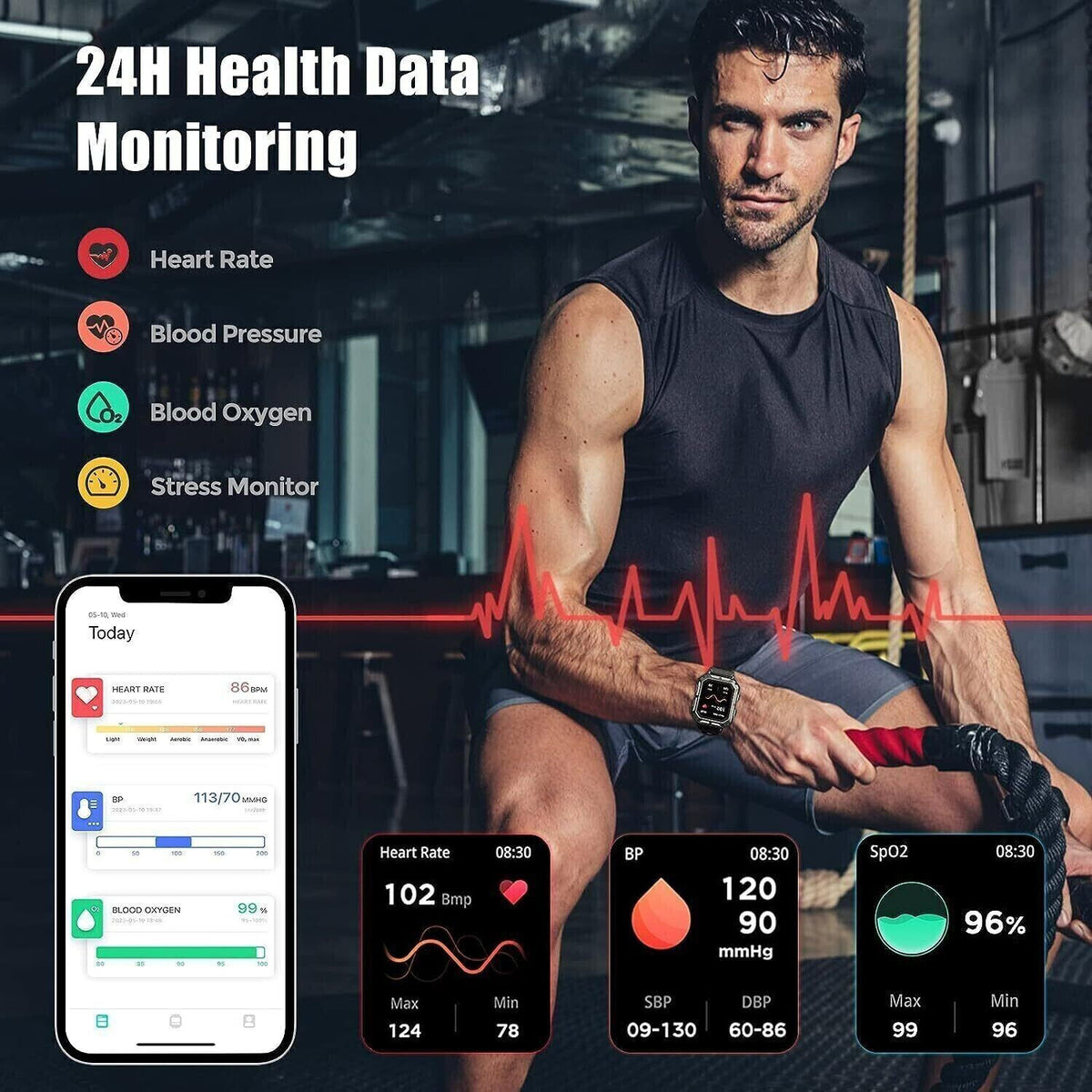 Orange Smartwatch 2024 Fitness Tracker