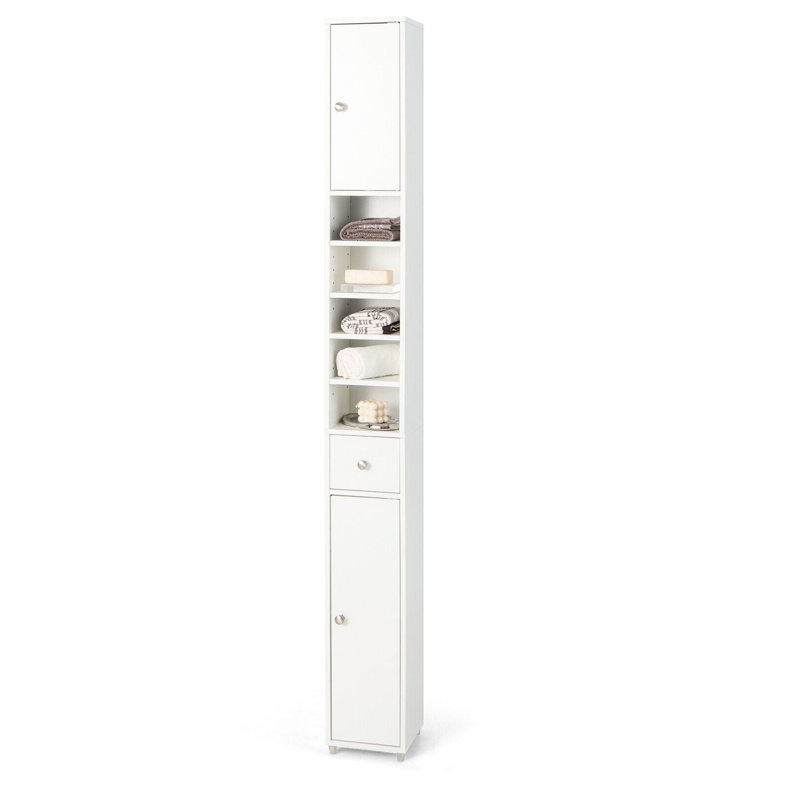 Space-Saving Tall Bathroom Storage Cabinet with Drawer & Adjustable Shelves