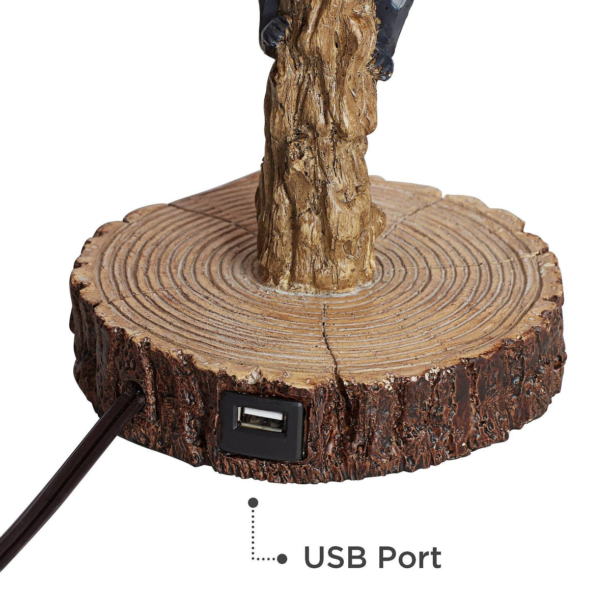 2 Pcs. Rustic Table Lamps W/ Climbing Bear Design & USB Charging Ports