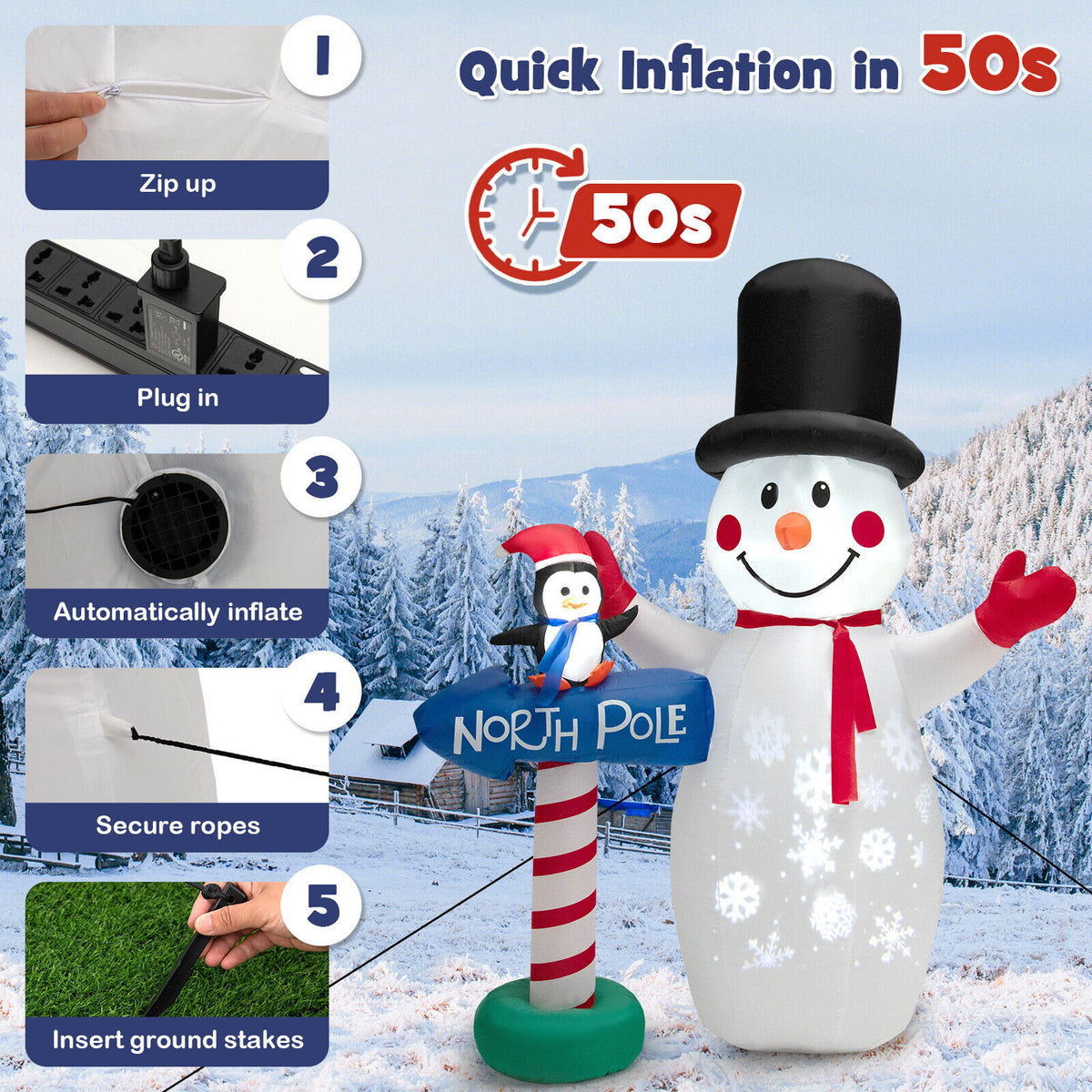 Outdoor Giant Christmas Snowman with Penguin Guidepost Inflatable Decoration