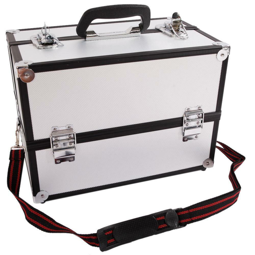 Foldable 3-Tier Aluminum Makeup Train Case Silver Organizer