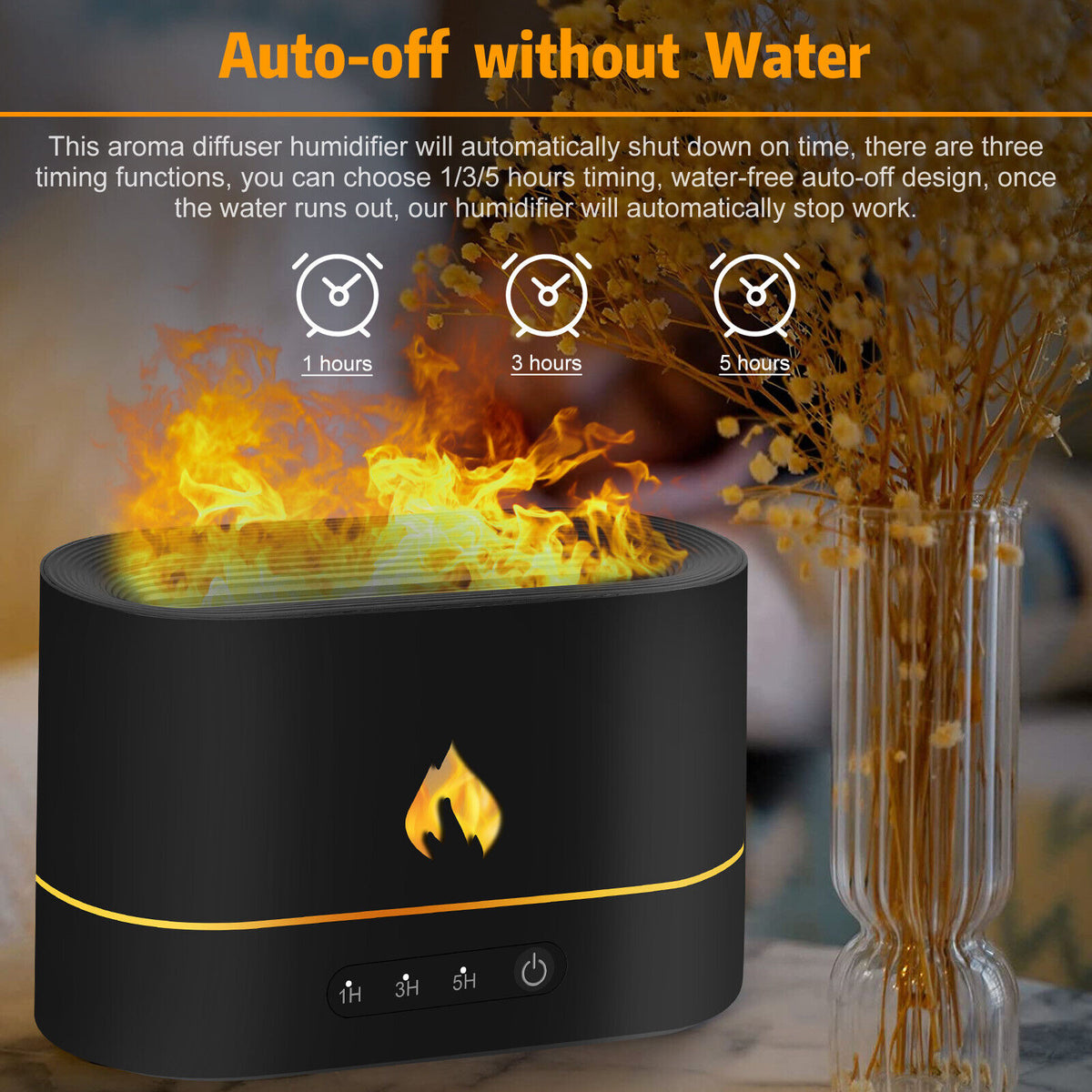 250ml USB Air Humidifier & Aroma Diffuser with 3D Flame Mist Home Decor
