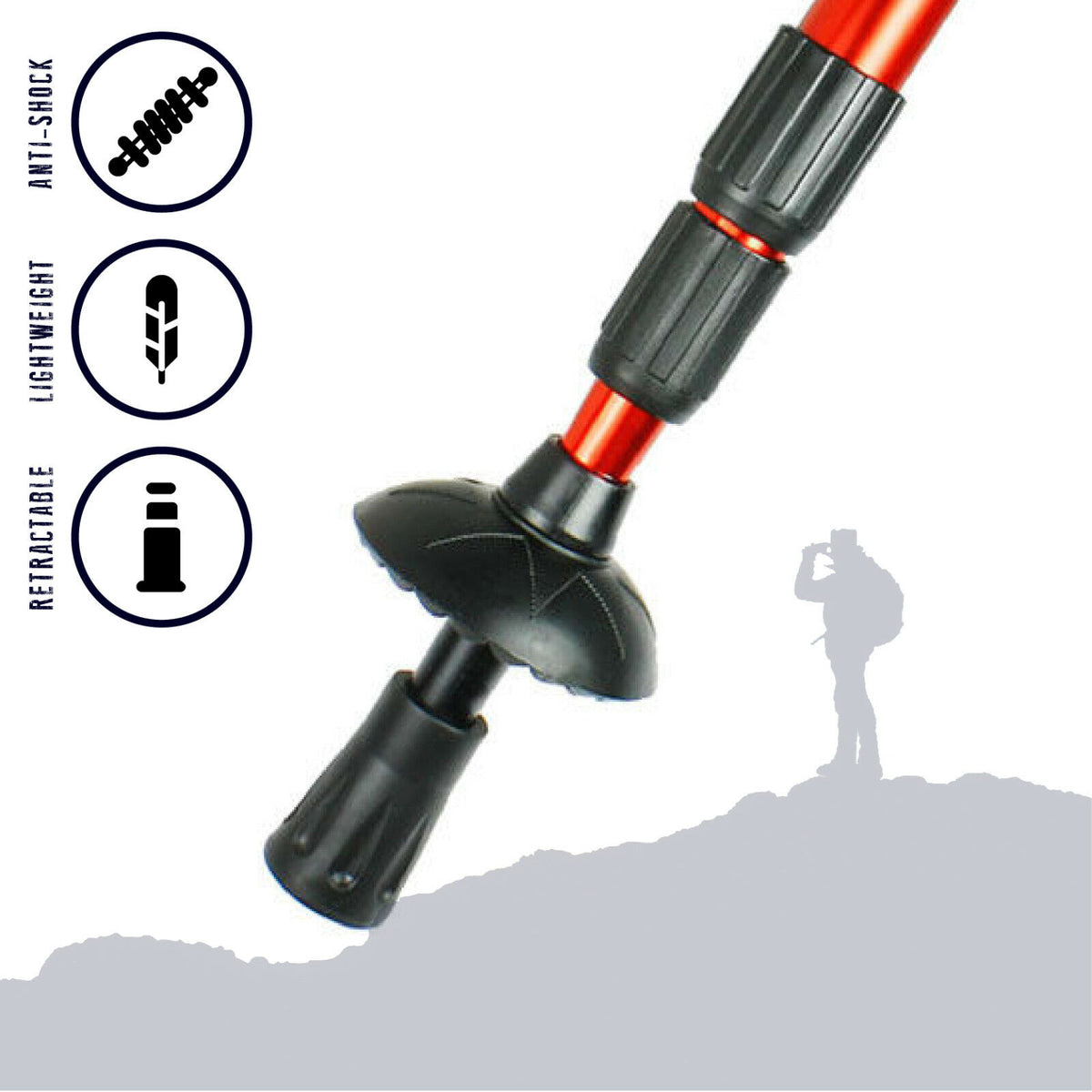2 Red Anti-shock Adjustable Alpenstock Poles for Trekking & Hiking