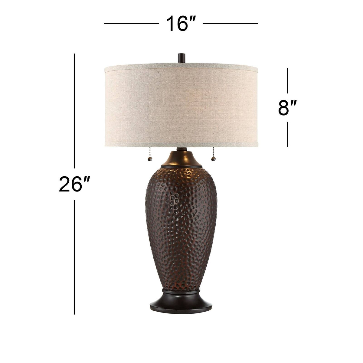 2pcs Hammered Bronze Finish Table Lamps With Oatmeal Linen Drum Shades
