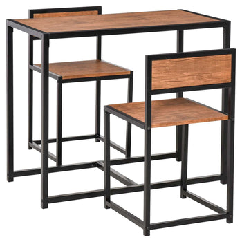 3pc Dining Table & Chairs Set Rustic Brown