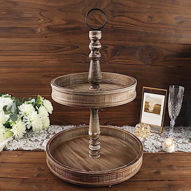 20" 2-Tier Wooden Cupcake Stand Dessert Serving Tray for Parties Brown
