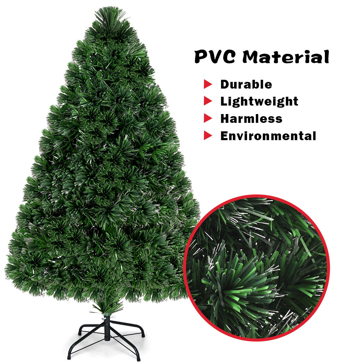 4ft Pre-lit Fiber Optic PVC Christmas Tree with Metal Stand