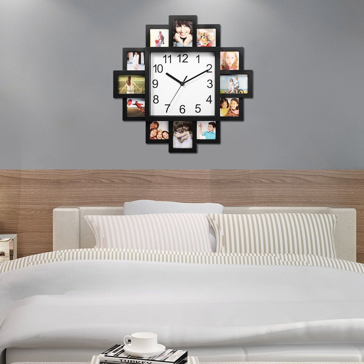 Wall Clock w/ Photo Frame 2-in-1 Decorative Display Family Gift