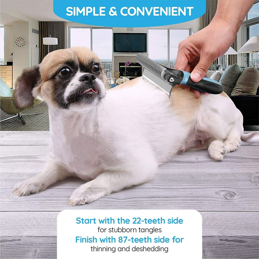 Dual-Sided Pet Grooming Brush for Shedding and Dematting