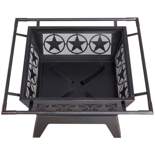 Wood Burning Steel Fire Pit With Cooking Grills For Garden & Porch BBQ