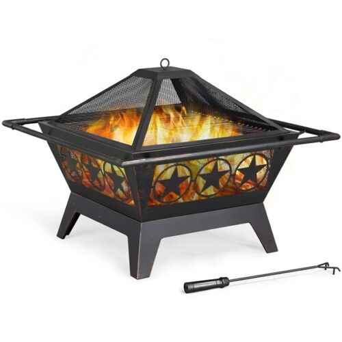 Wood Burning Steel Fire Pit With Cooking Grills For Garden & Porch BBQ