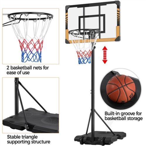 Height Adjustable Basketball Hoop System With Backboard And 2 Wheels