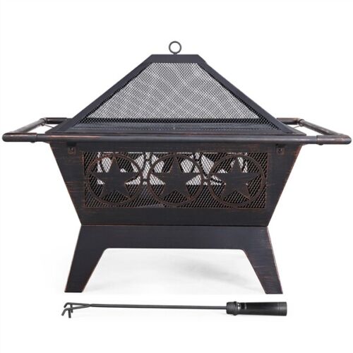 Wood Burning Steel Fire Pit With Cooking Grills For Garden & Porch BBQ