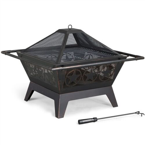 Wood Burning Steel Fire Pit With Cooking Grills For Garden & Porch BBQ