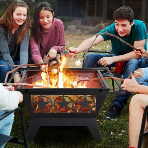 Wood Burning Steel Fire Pit With Cooking Grills For Garden & Porch BBQ