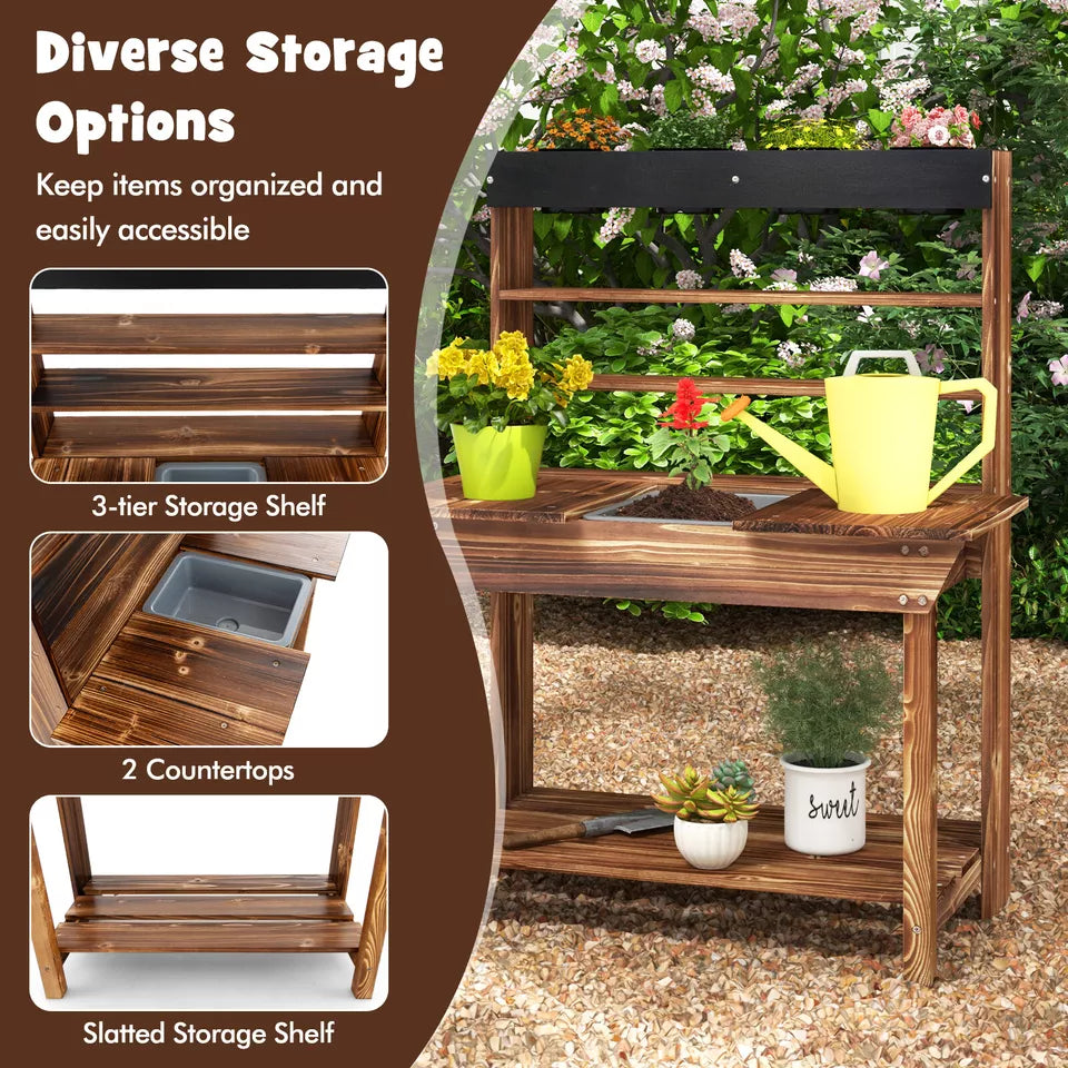 wooden potting bench with storage