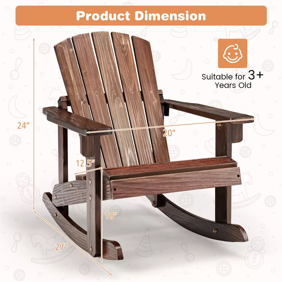 kids Adirondack rocking chair with slatted seat product dimension