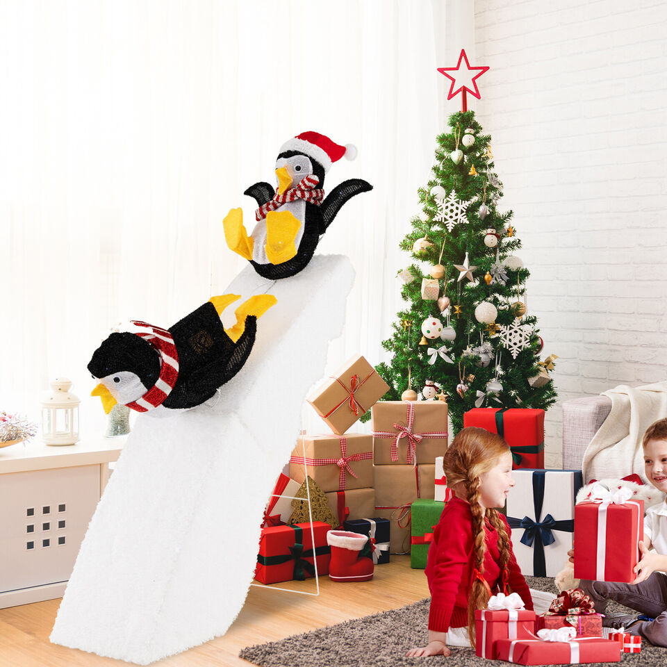4' Pre-Lit Ice Skating Penguin Christmas Decoration with LED Lights