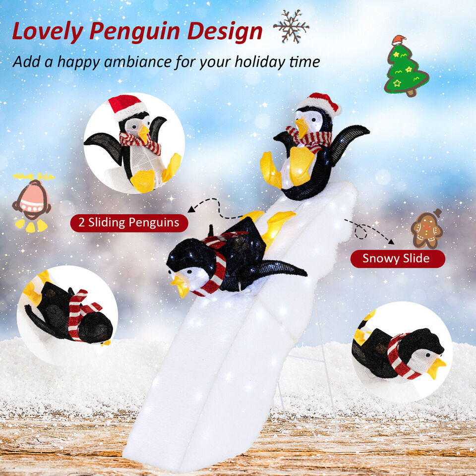 4' Pre-Lit Ice Skating Penguin Christmas Decoration with LED Lights