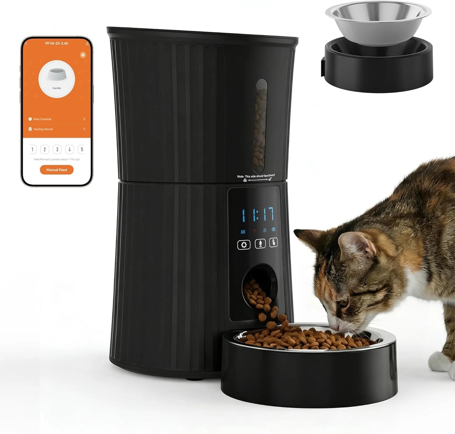 Smart automatic cat feeder with app control and stainless steel food bowl