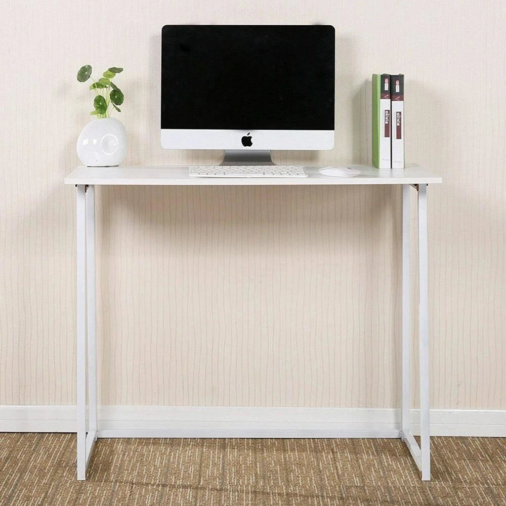 White home office study desk with computer and storage space