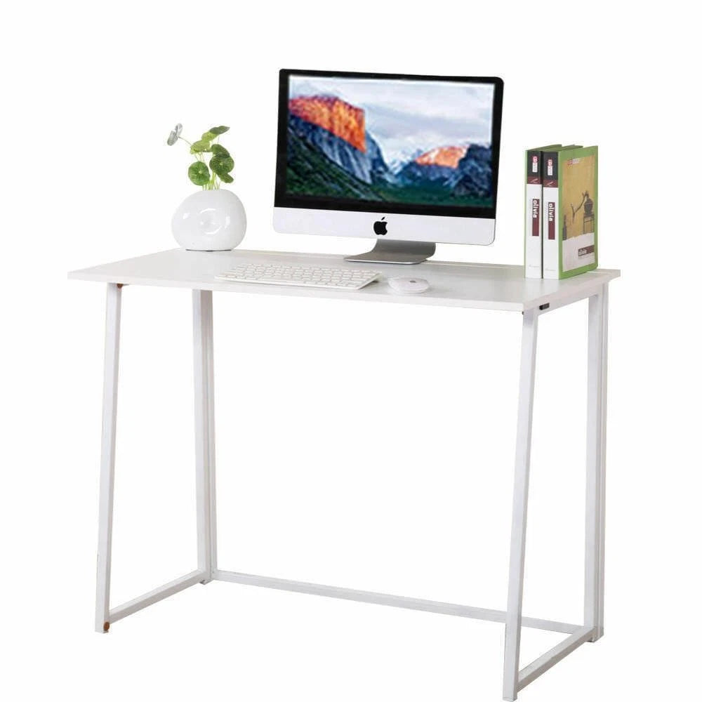 White modern computer desk with metal frame for home office or study