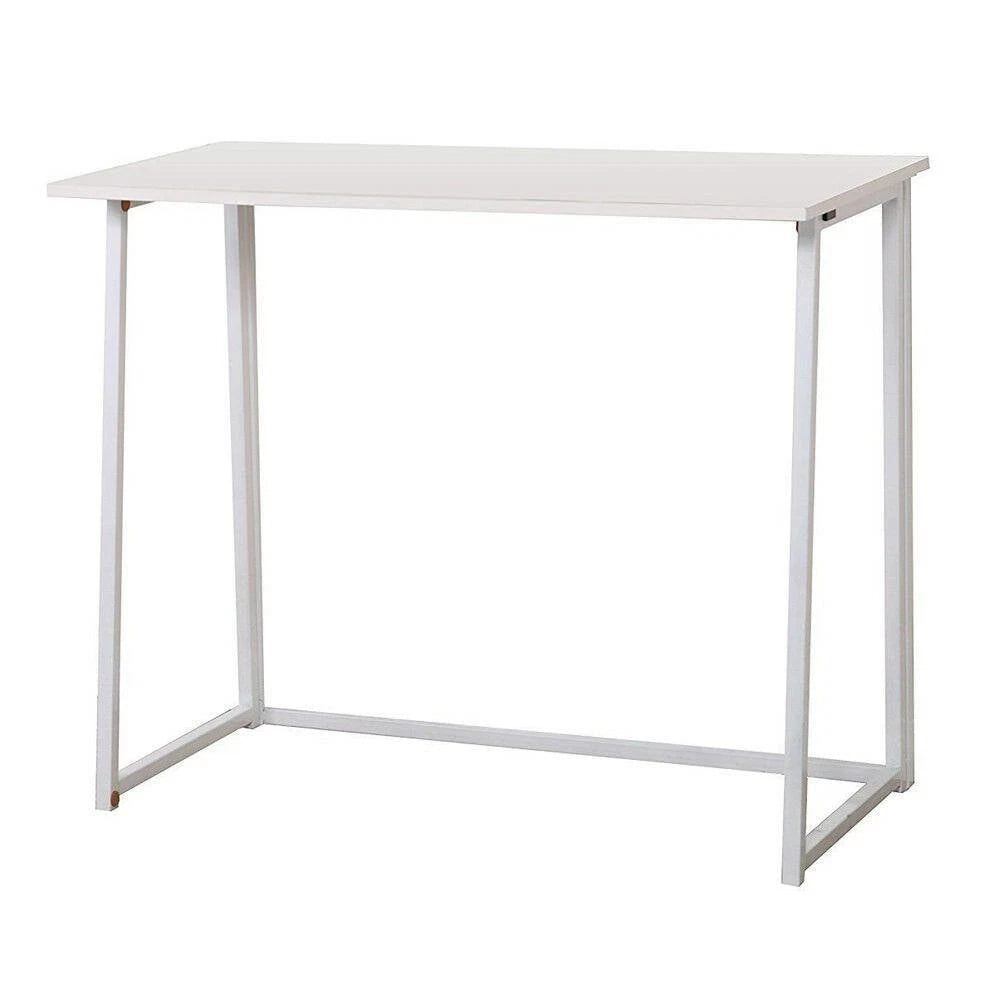 White writing desk with slim metal frame and rectangular tabletop