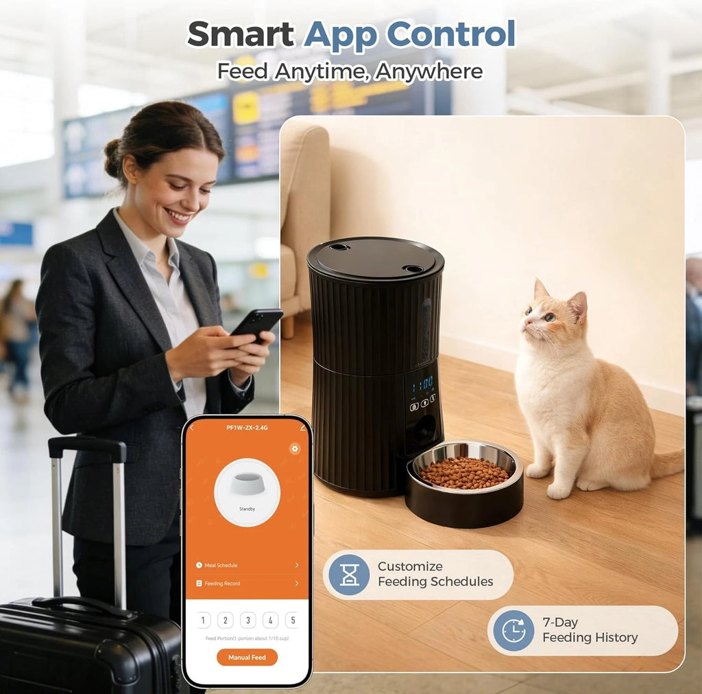 WiFi smart cat feeder with mobile app control and feeding schedule